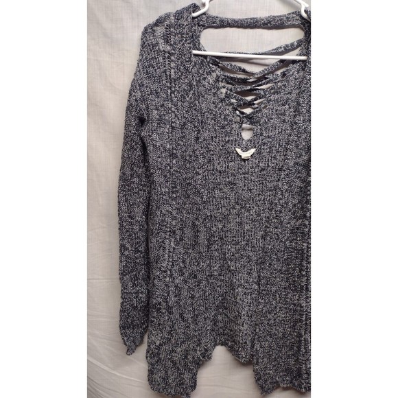 Aeropostale Cardigan Grey Black Open Front Criss Cross Back Long Sweater Small - Picture 2 of 15